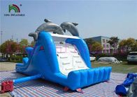 नीले सफेद डॉल्फिन पीवीसी बोर्ड स्लाइड और CE ब्लोअर के साथ Inflatable सूखी स्लाइड