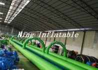 लोगो मुद्रण के साथ 100 मीटर लंबी डबल लेन Inflatable पर्ची एन स्लाइड ग्रीन ब्लू