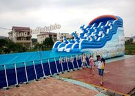 ब्लू डॉल्फिन समर्थन प्लेटिन Inflatable पानी पार्क स्लाइड प्लेटो पीवीसी के साथ