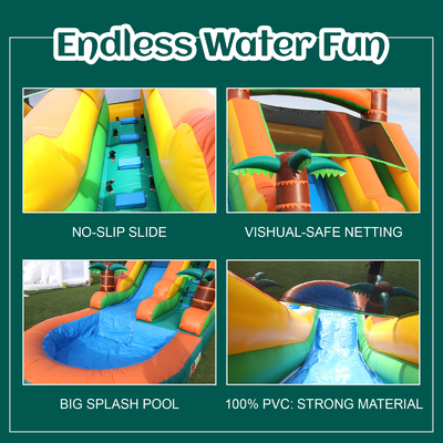 वाणिज्यिक सूखी और गीली पानी स्लाइड inflatable उष्णकटिबंधीय Fiesta ब्रीज बच्चे पूल के साथ inflatable पानी स्लाइड