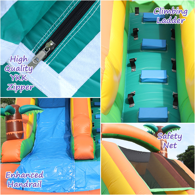 वाणिज्यिक सूखी और गीली पानी स्लाइड inflatable उष्णकटिबंधीय Fiesta ब्रीज बच्चे पूल के साथ inflatable पानी स्लाइड