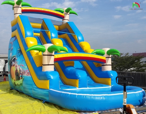 डबल स्लाइड inflatable पानी स्लाइड पाम ट्री inflatable गीला सूखी स्लाइड बच्चों और वयस्कों के लिए