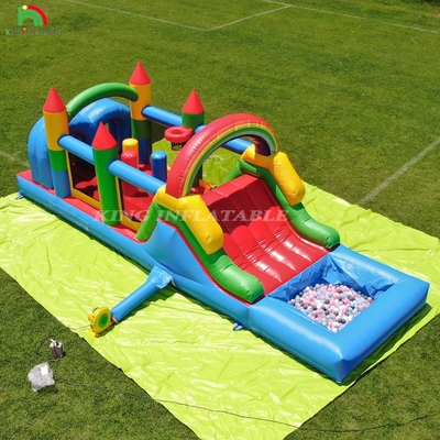 बच्चों के लिए आउटडोर पार्टी inflatable बाधाओं स्लाइड के साथ उछाल घर, गेंद गड्ढे, चढ़ाई, बाधाओं, ब्लोअर