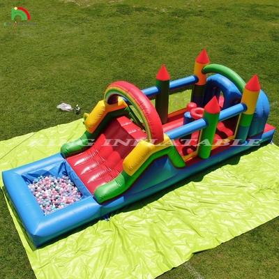 बच्चों के लिए आउटडोर पार्टी inflatable बाधाओं स्लाइड के साथ उछाल घर, गेंद गड्ढे, चढ़ाई, बाधाओं, ब्लोअर