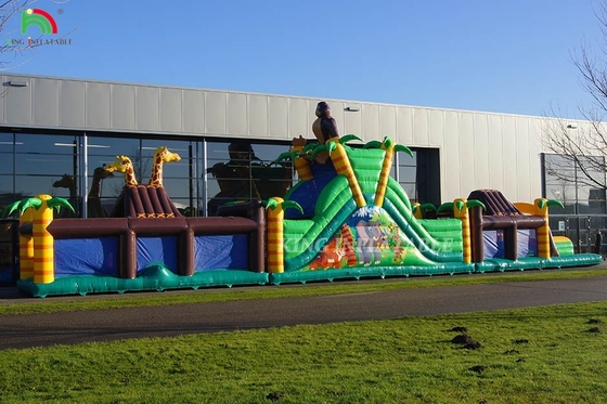 स्लाइड और बाड़ के साथ बड़ा आउटडोर inflatable बाधा पाठ्यक्रम स्लाइड और स्लाइड के साथ कूद कूद खेल