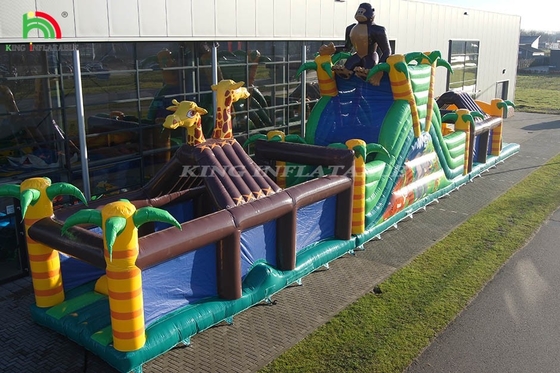 स्लाइड और बाड़ के साथ बड़ा आउटडोर inflatable बाधा पाठ्यक्रम स्लाइड और स्लाइड के साथ कूद कूद खेल