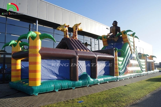 स्लाइड और बाड़ के साथ बड़ा आउटडोर inflatable बाधा पाठ्यक्रम स्लाइड और स्लाइड के साथ कूद कूद खेल