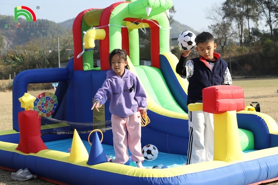 बच्चों के लिए पार्टी गीला सूखी inflatable उछाल घर पानी स्लाइड बॉलर संयोजन के साथ बड़ा स्प्लैश पूल चढ़ाई ब्लोअर बास्केट डार्टबोर्ड