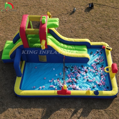 बच्चों के लिए पार्टी गीला सूखी inflatable उछाल घर पानी स्लाइड बॉलर संयोजन के साथ बड़ा स्प्लैश पूल चढ़ाई ब्लोअर बास्केट डार्टबोर्ड