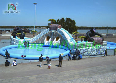 कार्टून चरित्रों, स्लाइड्स, स्विमिंग पूल के साथ विशाल Inflatable पानी पार्क