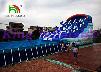 विशाल आउटडोर Inflatable पानी पार्क स्लाइड के साथ और जमीन स्विमिंग पूल के ऊपर