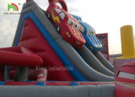 लड़कों / बच्चों के आउटडोर खेल का मैदान के लिए लाल कार कार्टून Inflatable सूखी स्लाइड डबल लेन
