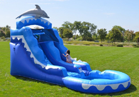 बच्चों के चौगुनी सिलाई के लिए कार्टून शार्क 10x21ft Inflatable पानी स्लाइड