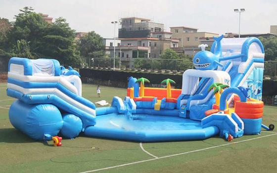 Inflatable ग्रीष्मकालीन शार्क थीम वाटर पार्क खेल का मैदान डिजिटल प्रिंटिंग