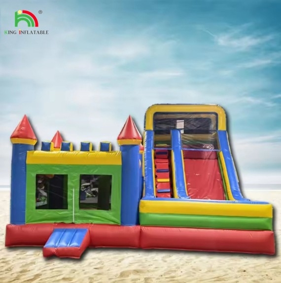 थोक पानी स्लाइड के साथ inflatable महल सूखी और गीली कॉम्बो कस्टम inflatable उछाल घर