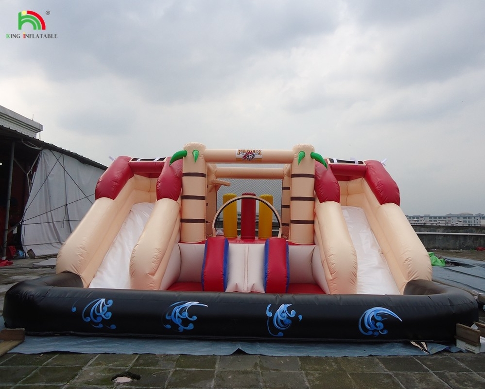 कस्टम inflatable बाउंसर कॉम्बो कैसल सूखी और गीली कॉम्बो डबल लेन पूल के साथ inflatable पानी स्लाइड