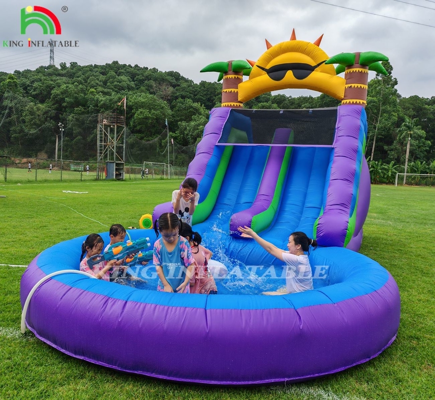 डबल लेन inflatable पानी स्लाइड संयोजन के साथ पूल बाधा चढ़ाई के लिए inflatable पूल स्लाइड