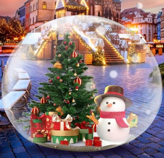 10FT Inflatable Snow Globe 0.5mm पीवीसी क्रिसमस सजावट विशाल पारदर्शी Inflatable Bubble Igloo Tent