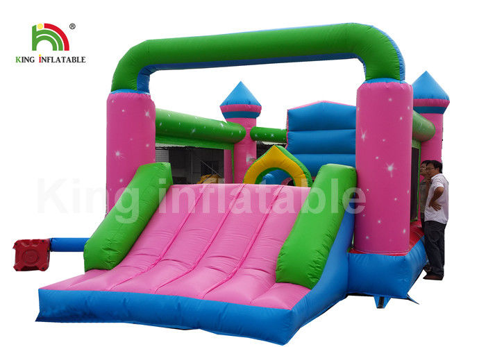 टिकाऊ पीवीसी गुलाबी राजकुमारी Inflatable वाणिज्यिक उछाल घरों बच्चों के लिए आउटडोर गतिविधियों